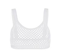 Alvivi Damen Transparent Netz Shirt Oberteile Netz Tanktop Kurz Weste Damen Durchsichtig Crop Top Unterhemd Slim Fit Bluse Top A Weiß XL