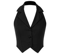 Alvivi Damen-Weste Anzug-Weste U-Ausschnitt Kellnerweste Slim Fit Kellnerweste Business Beiläufige Golf Waistcoat Weste Workwear E Schwarz M