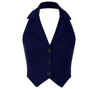 Alvivi Damen-Weste Anzug-Weste U-Ausschnitt Kellnerweste Slim Fit Kellnerweste Business Beiläufige Golf Waistcoat Weste Workwear E Marine Blau M