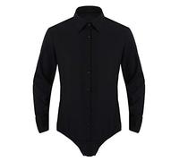 Alvivi Herren Body Overall Slim Fit Hemdbody Langarmshirt Hemd Ouvert Bodysuit Strampler mit Knöpfe im Schritt Schwarz L