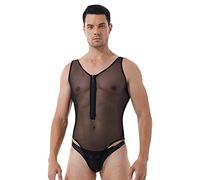 Alvivi Herren Body Transparent Mesh Dessous Stringbody Overall Einteiler Bodysuit High Cut Thong Tanga Leotard Tops Unterwäsche A Schwarz 5XL