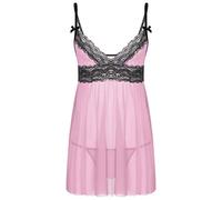 Alvivi Herren Sissy Kleid Zweiteiler Schlafanzug Mesh Nachthemd Trägerkleid mit G-String Sissy Slips Dessous Nachtwäsche Aa Rosa XXL
