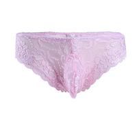Alvivi Herren Slips Spitze Unterwäsche Sissy Bikini Briefs Männer Tanga Panties Dessous Unterhose M L XL A Rosa L
