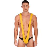 Alvivi Herren Strings Mini Stringbody Overall Männer Mankini Thong Badeanzug Dessous Unterwäsche A Gelb Einheitsgröße