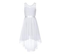 Alvivi Kinder Mädchen Kleider Spitze Sommer Kleid Hochzeit Blumenmädchenkleid Langes Abendkleid Festlich Partykleid Gr.110-176 A Weiß 146-152