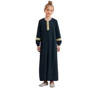Alvivi Kinder Mädchen Muslimische Kleider Langarm Islamisches Kleid Dubai Abaya Hijab Kleid Ramadan Gebetskleid Gebetskleidung Marineblau 146-152