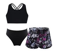 Alvivi Mädchen Bikini Tankini Set 3tlg.Tank Top+Shorts Slip Dreiteiliger Badeanzug Bademode Kinder Badebekleidung Schwimmanzug Sport Set Gr.98-176 Aa Briefe 146-152