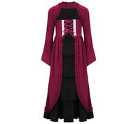 Alvivi Mittelalterliches Kleid Mädchen Mittelalter Kleid Renaissance Viktorianischen Kleider Vintage Retro Maxikleid Halloween Karneval Fasching Bx Mahagoni 146-152