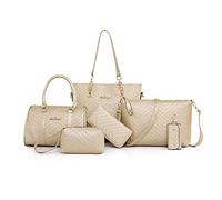 AlwaySky Damen Handtaschen Set 6 Stück PU-Leder Top Griff Tasche Frauen Shopper Geldbörse Umhängetasche, Weiß