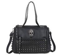 AlwaySky Damen Schädel Handtasche Punk Niet Umhängetasche Hobo Tote Shopper Schultertasche Geldbörse Tragetasche Clutches Handbag Schwarz