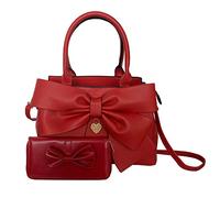 AlwaySky Frauen Handtasche 2-teiliges Set Großer Bogen-Knoten PU-Leder Top Griff Tasche Designer-Einkaufstasche Clutch Wallet Set für Damen, Rot