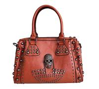 AlwaySky Womens Schädel Handtasche Grosse Kapazität Gothic Umhängetasche Beschlagene Doktor Handtasche (Braun)
