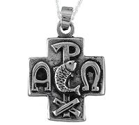 Alylosilver Chrismon-Kreuz Anhänger Halskette 925er Sterlingsilber für Damen und Herren, inklusive 45 cm Silberkette und Geschenkbox