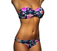 ALZORA Push Up Bandeau Twist Bikini Set Damen Pushup Badeanzug VIELE Bunte Farben und Größen Top + Hose Set, 50001 (L, A10)