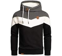 Amaci&Sons Herren Basic Kapuzenpullover Sweatjacke Pullover Hoodie Sweatshirt 4052 Anthrazit/Weiß/Schwarz L