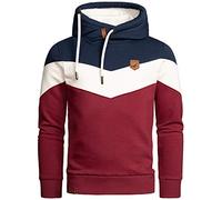 Amaci&Sons Herren Basic Kapuzenpullover Sweatjacke Pullover Hoodie Sweatshirt 4052 Navyblau/Weiß/Bordeaux XXL
