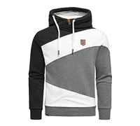 Amaci&Sons Herren Basic Kapuzenpullover Sweatjacke Pullover Hoodie Sweatshirt 4065 Schwarz/Weiß/Anthrazit XL