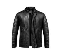 Amaci&Sons Herren Echtleder Jacke Biker Zipper Lederjacke 9105 Schwarz XL