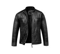 Amaci&Sons Herren Echtleder Jacke Biker Zipper Lederjacke 9108 Schwarz M