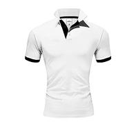 Amaci&Sons Herren Poloshirt Basic Kontrast Kragen Kurzarm Polohemd T-Shirt 5104 Weiß/Schwarz 3XL