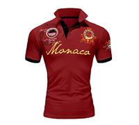 Amaci&Sons Herren Poloshirt Basic Kontrast Monaco Stickerei Kurzarm Polohemd T-Shirt 5108 Bordeaux M