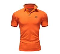 Amaci&Sons Herren Poloshirt Basic Kontrast Stickerei Kragen Kurzarm Polohemd T-Shirt 5110 Orange/Schwarz L