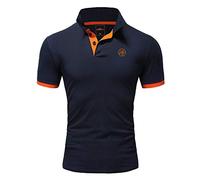 Amaci&Sons Herren Poloshirt Basic Kontrast Stickerei Kurzarm Polohemd T-Shirt 5103 Navyblau/Orange M