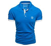 Amaci&Sons Herren Poloshirt Basic Kontrast Stickerei Kurzarm Polohemd T-Shirt 5103 Royalblau/Weiß XXL