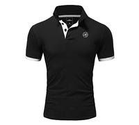 Amaci&Sons Herren Poloshirt Basic Kontrast Stickerei Kurzarm Polohemd T-Shirt 5103 Schwarz/Weiß XXL