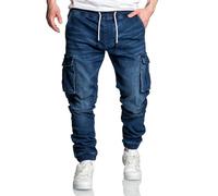 Amaci&Sons Herren Sweathose in Stretch Denim Männer Cargo Jogging Jeans 7024 Dunkelblau W31