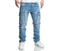 Amaci&Sons Herren Sweathose in Stretch Denim Männer Cargo Jogging Jeans 7026 Hellblau W29
