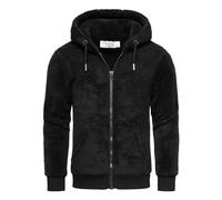 Amaci&Sons Herren Teddy Sweatjacke Plüsch Hoodie Pullover Zipper Jacke 4076 Schwarz 3XL