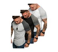 Amaci&Sons Oversize Doppel Farbig 3er Pack Herren Slim-Fit Crew Neck Basic T-Shirt Rundhals 3-0015 (Grau/Anthrazit + Schwarz/Anthrazit + Weiß/Grau) XL