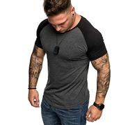 Amaci&Sons Oversize Doppel Farbig Herren Slim-Fit Crew Neck Basic T-Shirt Rundhals 1-0015 Anthrazit/Schwarz M