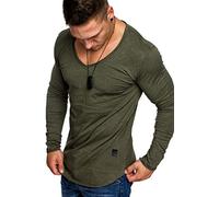 Amaci&Sons Oversize Herren Longsleeve Vintage Sweatshirt V-Neck Basic V-Ausschnitt Shirt 6060 Khaki S