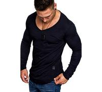 Amaci&Sons Oversize Herren Longsleeve Vintage Sweatshirt V-Neck Basic V-Ausschnitt Shirt 6060 Navyblau S
