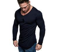 Amaci&Sons Oversize Herren Longsleeve Vintage Sweatshirt V-Neck Basic V-Ausschnitt Shirt 6096 Navyblau M