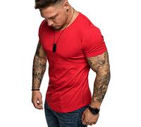 Amaci&Sons Oversize Herren Slim-Fit Crew-Neck Basic T-Shirt Rund-Ausschnitt 1-0002 Rot M