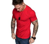Amaci&Sons Oversize Herren Slim-Fit Crew Neck Basic T-Shirt Rundhals-Ausschnitt 1-0007 Rot XL