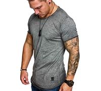 Amaci&Sons Oversize Herren Vintage T-Shirt Verwaschen Crew Neck Rundhals Basic Shirt 6033 Anthrazit S