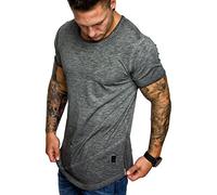 Amaci&Sons Oversize Herren Vintage T-Shirt Zipper Crew Neck Rundhals Basic Shirt 6004 Anthrazit Verwaschen M