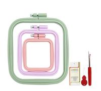 AMANDELIZABE 3 Größen, rechteckige Stickrahmen, bunter Stickrahmen mit 1 kürbisförmiger Nadeleinfädler, 1 Kreuzstichentferner, stabiles Modell, Kunststoff, Multicolore