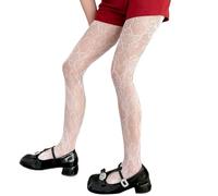 amangul Ästhetische Netzstrumpfhose für Damen, Vintage-Stil, Blumenmuster, Netzstoff, Spitze, bunte Strumpfhosen, weiß, S-4XL