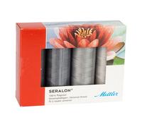 Mettler SERALON Grey 4er Kit Nähgarn Set: Universal Garn zum Nähen oder Sticken, Nähgarn für Nähmaschine, 100% Polyester, SE4-Kit, 200m pro Rolle