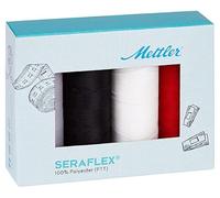 Amann Seraflex Elastisches Nähgarn 4 x 130m weiß schwarz rot grau