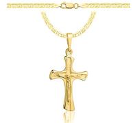 AMAR OPRAVA Gold Damen/Herren Kette mit einem 925/585 Kreuz, original geflochten, Breite 3,8 mm, Goldkette- Halskette, kreuz kette gold 585, 60 cm