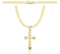 AMAR OPRAVA Gold Damen/Herren Kette mit einem 925/585 Kreuz, original geflochten, Breite 3,8 mm, Goldkette- Halskette Herren Damen Schmuck Königskette 60 cm