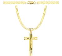 AMAR OPRAVA Gold Damen/Herren Kette mit einem 925/585 Kreuz, original geflochten, Breite 3,8 mm, Goldkette- Halskette Herren Damen Schmuck Königskette 60 cm