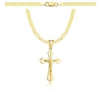 AMAR OPRAVA Gold Damen/Herren Kette mit einem 925/585 Kreuz, original geflochten, Breite 3,8 mm, Goldkette- Halskette Herren Damen Eleganz Schmuck 60 cm