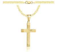 AMAR OPRAVA Gold Damen/Herren Kette mit einem 925/585 Kreuz, original geflochten, Breite 3,8 mm, Goldkette- Halskette Herren Damen Schmuck Königskette 55 cm